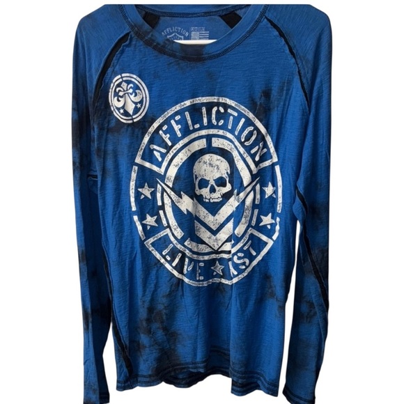Affliction Blue and Black Graphic Long Sleeve Shirt - Picture 1 of 6